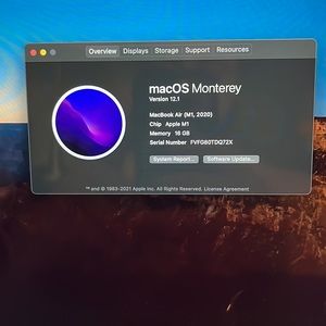 MacBook Air M1 Space Gray 13” 16gb RAM 1tb memory